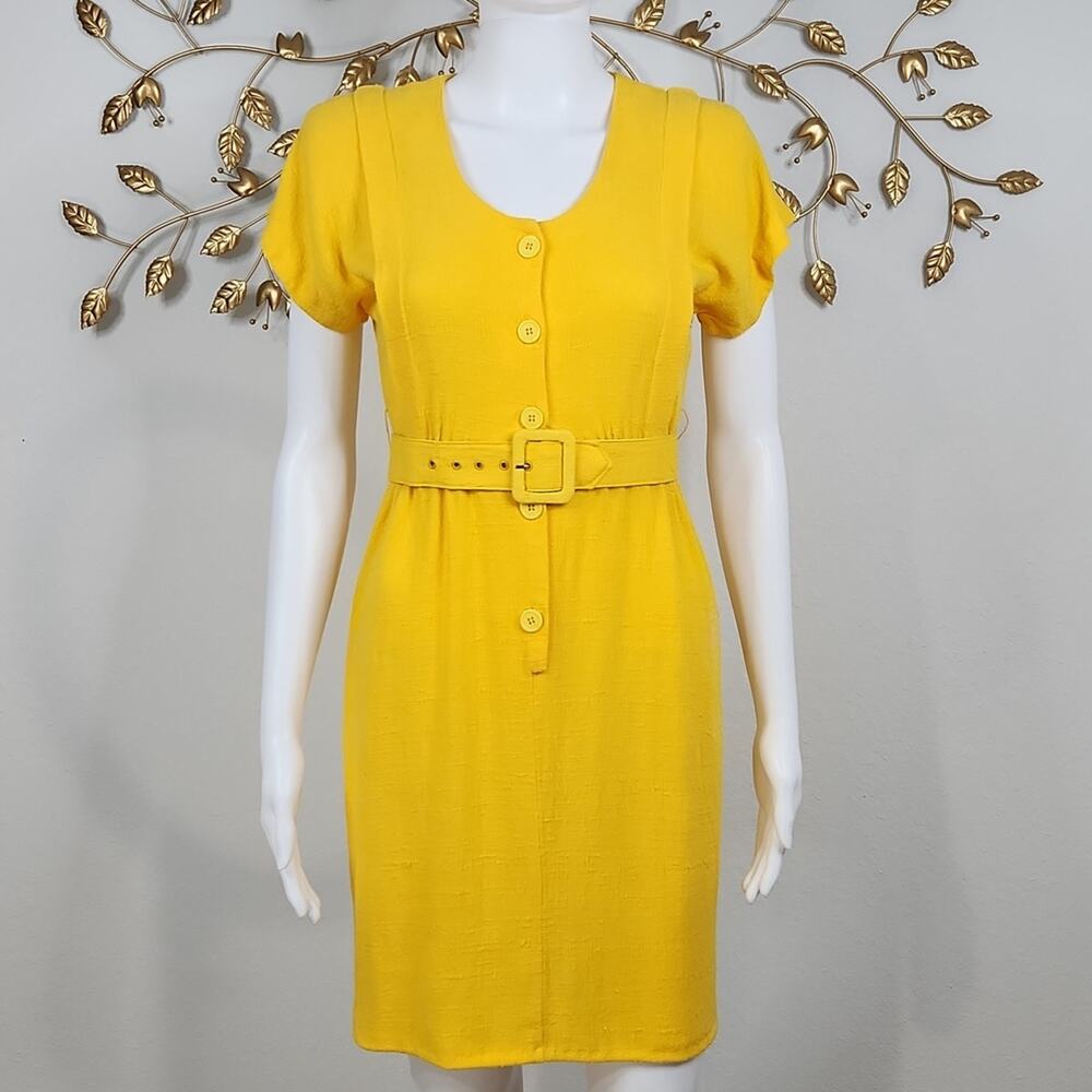 Vintage Michelle Stuart Yellow Linen Like Dress Size XSmall